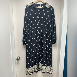 RARE Classic Daisy Black Floral Button Midi Dress by Eva Mendes